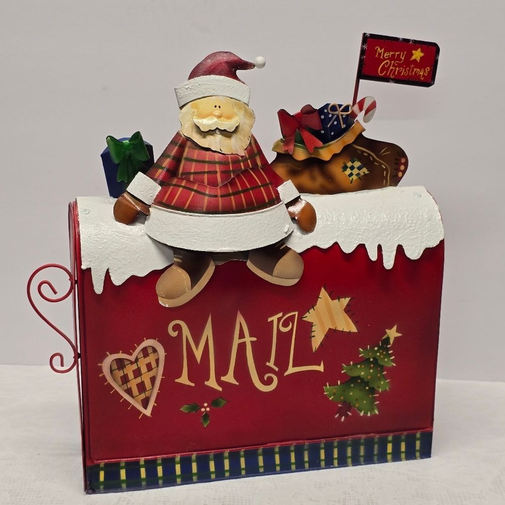 Vintage Metal Christmas Santa Mailbox Letters To Santa Claus Holiday Decor